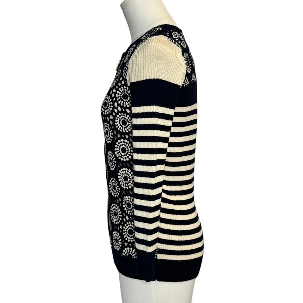 Tory Burch Elaine Cardigan NWT Small Navy Crochet Stripe Zip Sweater Size S - Picture 5 of 10